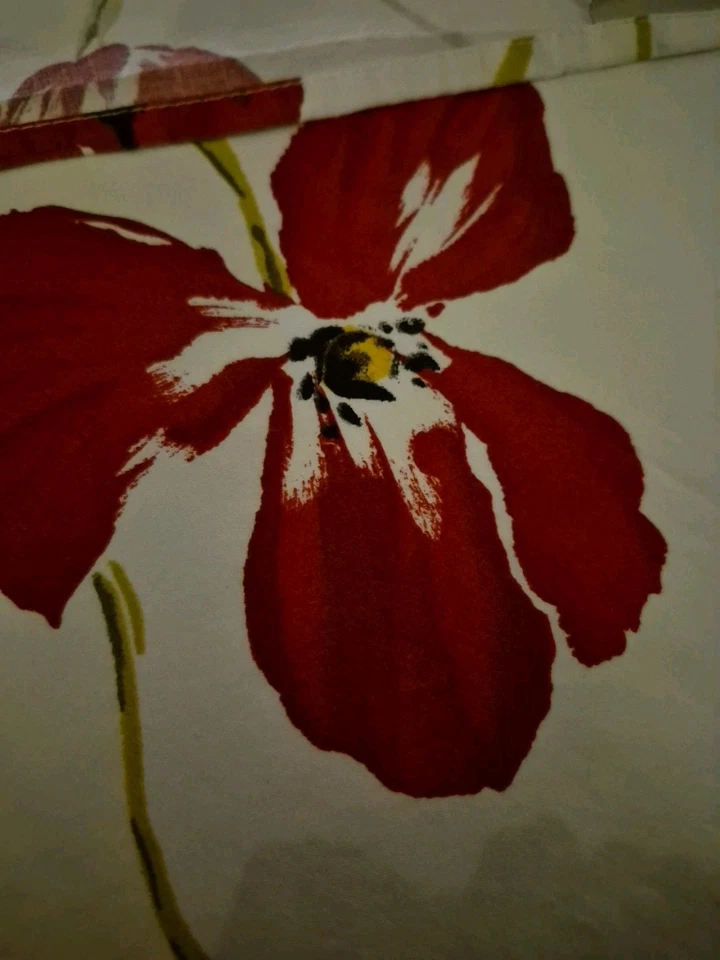 Hoja plana estampada Pottery Barn KING solo flores rojas amapolas florales EC  Foto 2 de 4