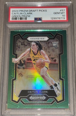 #ad Caitlin Clark 2024 25 Panini Prizm Draft Picks Green Prizm RC PSA 10 # 57 Iowa $199.99