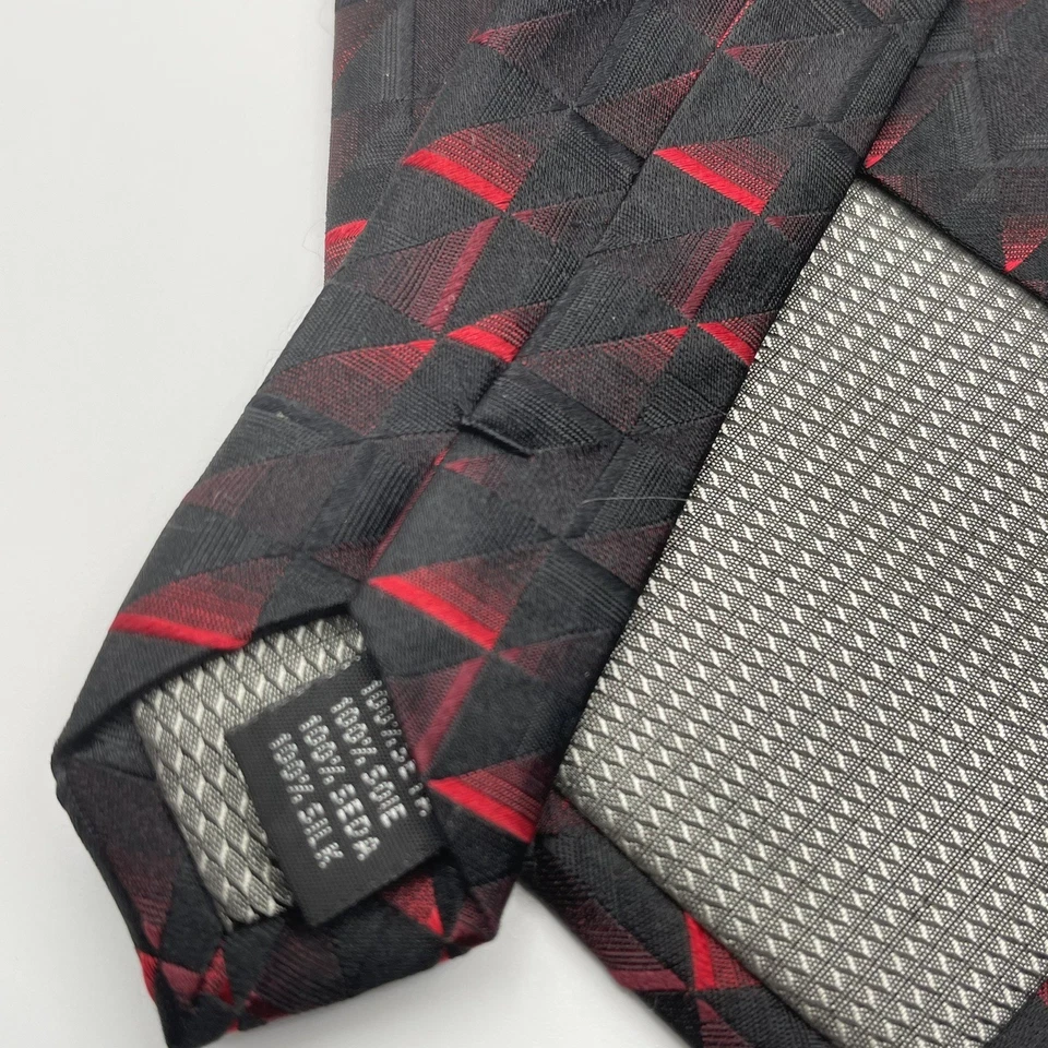 Corbata de Seda Valerio Garati Negra/Roja Geométrica Hombres Diseñador 59" x 4" Foto 3 de 4