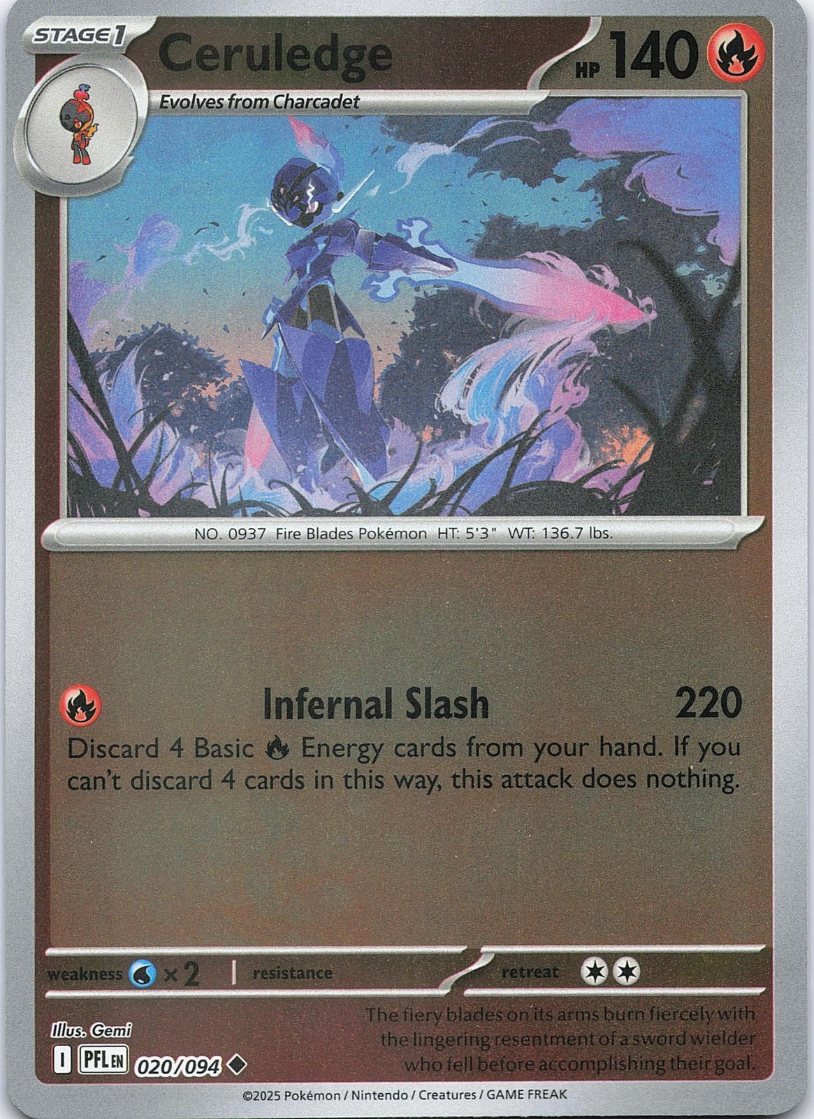 CERULEDGE 020/094 UC PHANTASMAL FLAMES POKEMON REVERSE HOLO LP