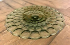 Beautiful Vintage Anchor Hocking Fairfield Green Pedestal Glass Cake Stand 10”