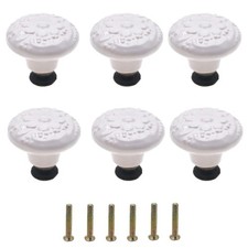 6 Pcs Ceramic White Drawer Dresser Knobs Vintage Flower Cabinet Knobs Furniture