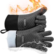 Kitchen Oven Gloves - Dual-Layer Heat Resistant Grilling Gloves, Silicone Ove...
