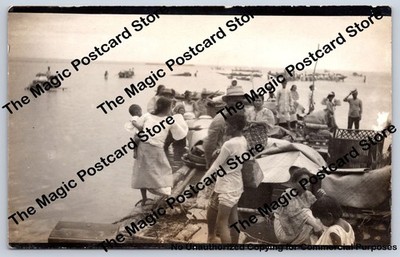 Philippines Island Life People on Bamboo Raft Waterfront RPPC Photo ~1910s
