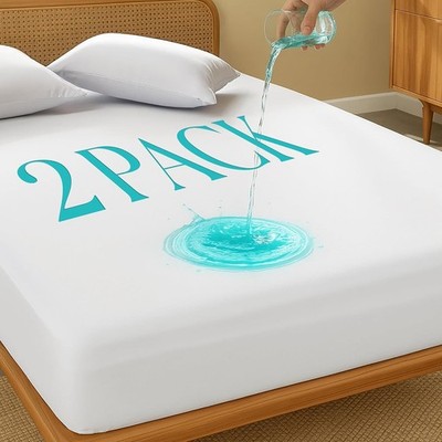 2-Pack Twin Waterproof Mattress Protector - Breathable, Machine Washable, Soft