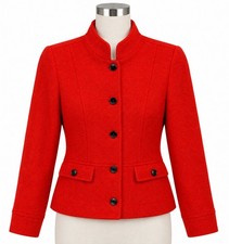 Talbots Red Boiled Wool Blend High Collar Blazer Jacket Sz 2 Career Event Office
