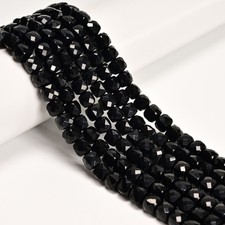 Natural Black Obsidian Faceted Cube Beads Size 7mm 15.5'' Strand