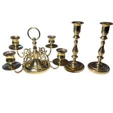 Vtg Baldwin Forged in America Brass 4 Arm Candelabra & Candle Stick Set Holiday
