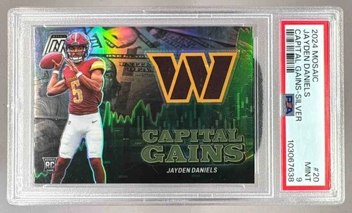 103067638 Jayden Daniels 2024 Panini Mosaic #20 Silver Capital Gains RC PSA 9