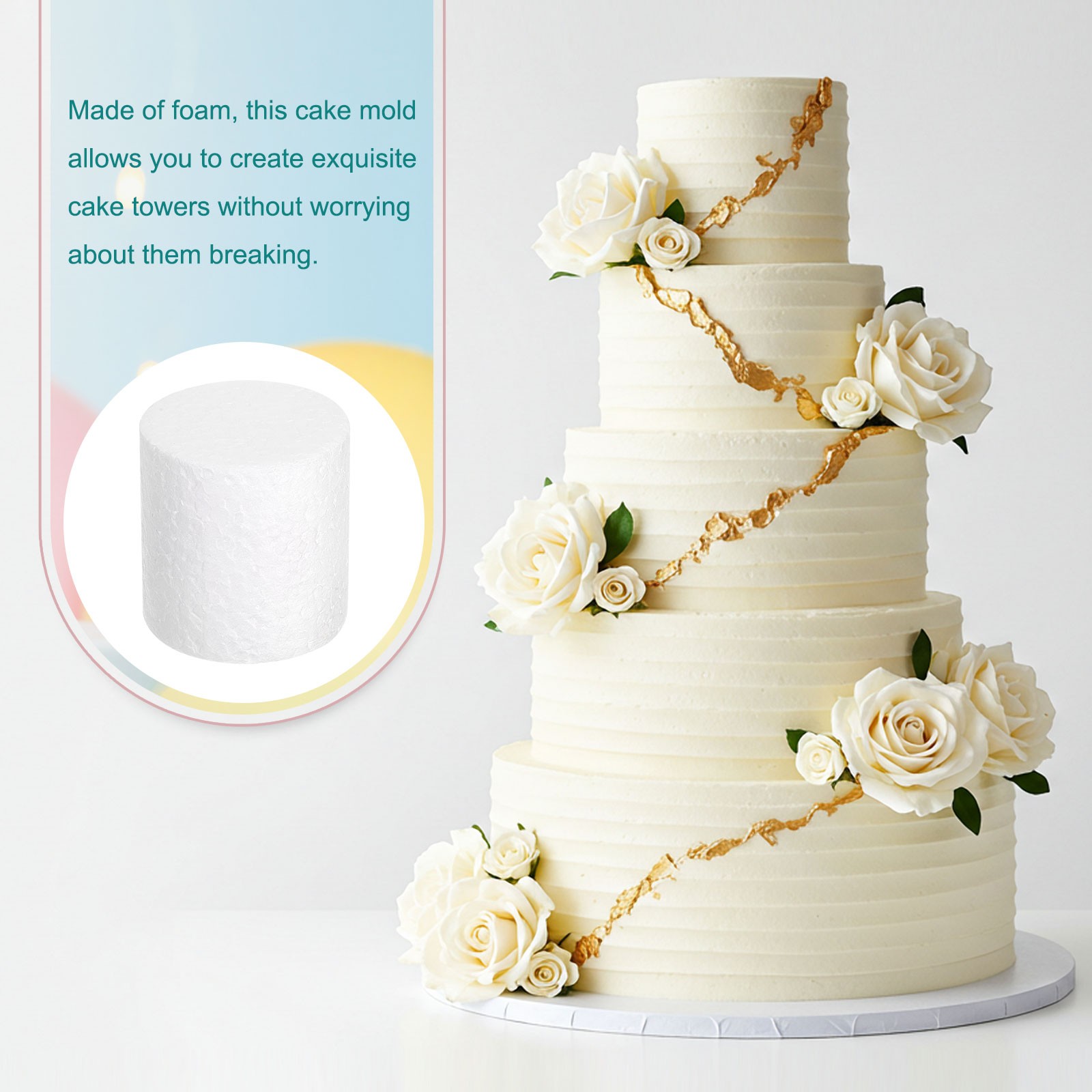 Round Foam Cake Dummy, 4"x 5", 4"x 6" White Fake Cake Circles Dummies, 1Set