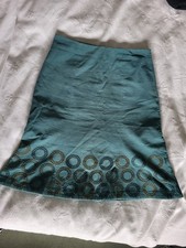 Boden Green Cord Bell Shaped Skirt With Geometric Embroidery Around The Hem. 12L
