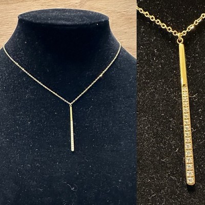 gold-tone vertical bar pendant necklace pave set stones Rhinestones