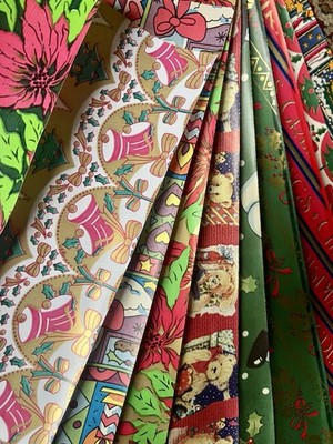 10 Vintage Retro Weihnachten Geschenkpapier Blätter Festlich New Old Stock Lot