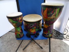 REMO Kids' 3-Drum Set. TOM TOM, DJUMBE,  Rare DOUMBEK. Rainforest design.