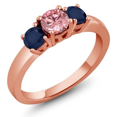18K Rose Gold Plated Silver Pink Lab Grown Diamond and Sapphire Engagement Ring
