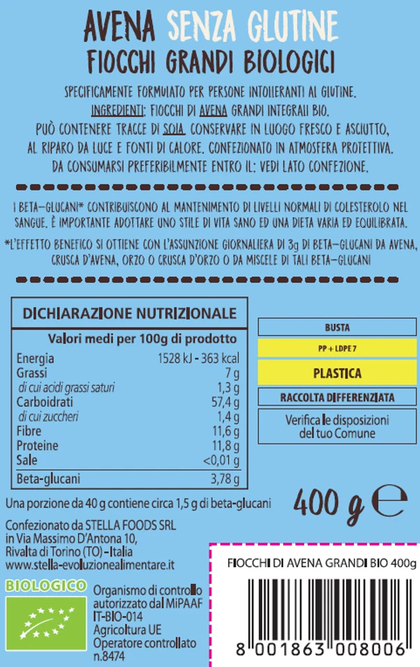 Stella Fiocchi di Avena Integrali BIO Senza Glutine - 6 confezioni da 400 - Immagine 3 di 4