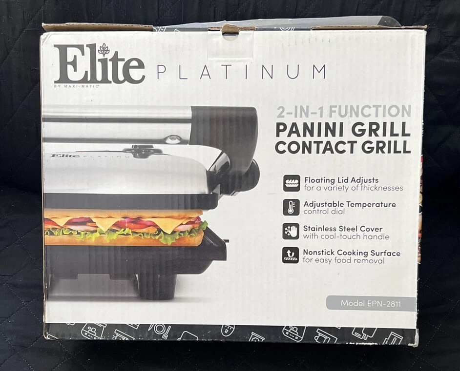 Elite Platinum 2-in-1 Nonstick Panini Press & Indoor Grill Opens 180-Degree ...