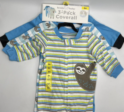 Boys Size 6M Adorable Koala Baby 3-Pack Coveralls Footed Zip-Up