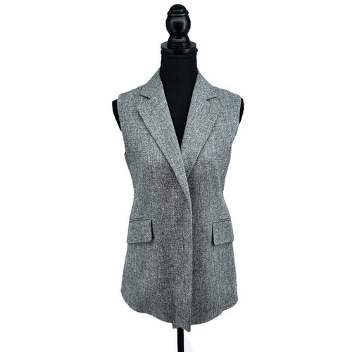 Theory Womens Sedeia Linen Crepe Vest Size 2 Gray Speckled Boucle Structured - Picture 9 of 16