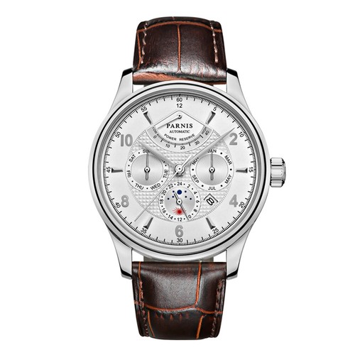 Reloj mecánico Parnis 43 mm caja plateada para hombre Miyota9100 9120 reserva de marcha - Imagen 28 de 37