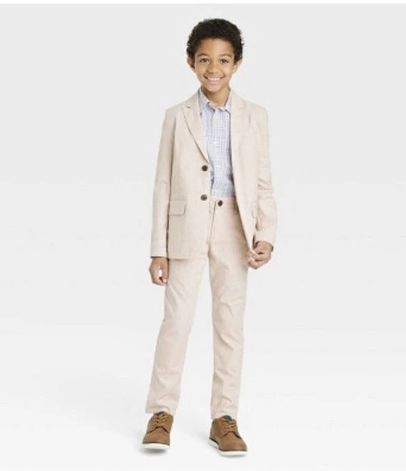 NWOT Boys Chambray Blazer Jacket Cat Jack Beige 8