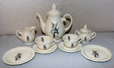 Antique Children's 11-Piece Tea Set with Angel Design Porcelain Pottery RARE