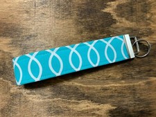 Teal Design Fabric Key Chain wristlet MAKES A GREAT GIFT