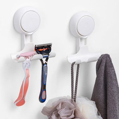Razor Holder for Shower 2 Pack, Powerful Suction Cup Shower Hooks for Towel, Loo
