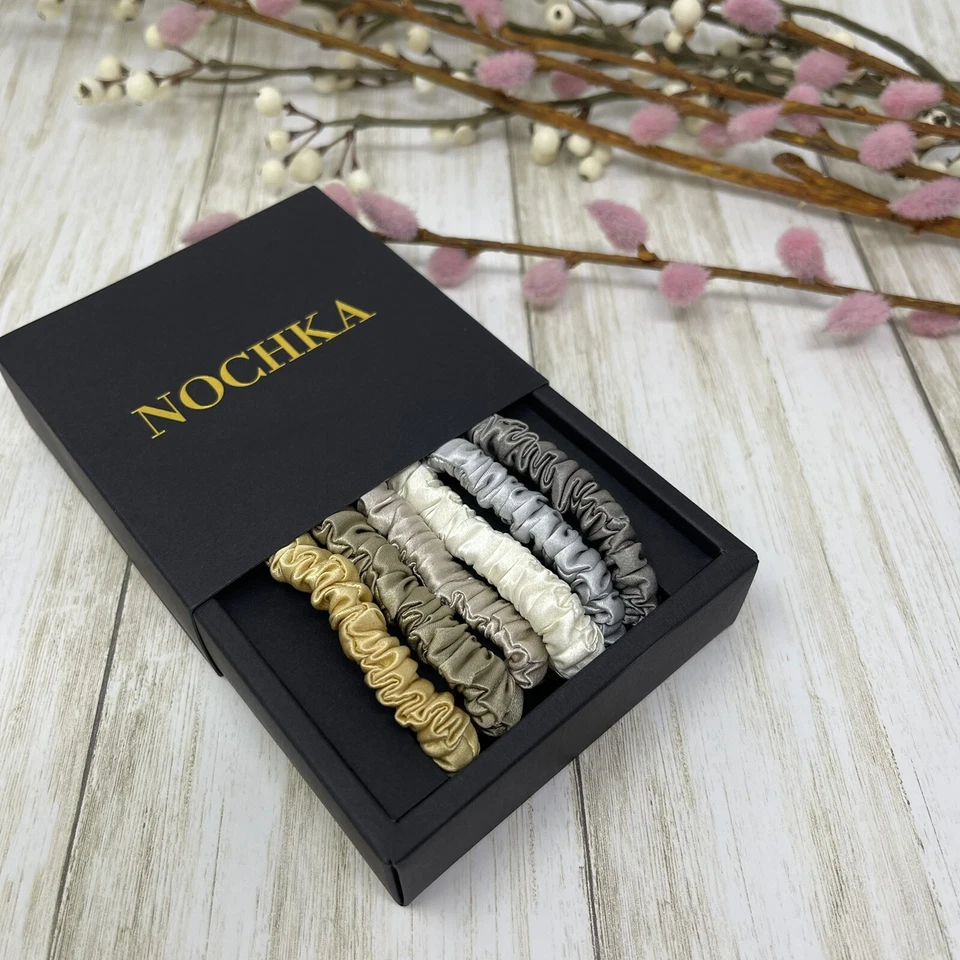 Paquete de 6 corbatas para el cabello flacas neutras 100 % pura seda morera Foto 4 de 4