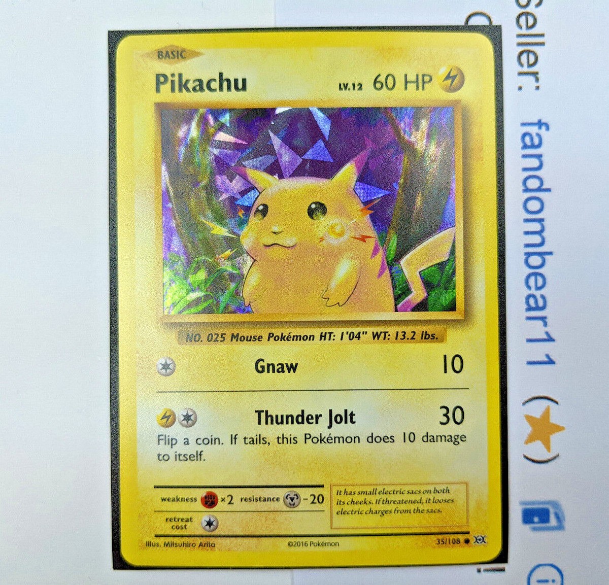 Pikachu SHATTERED Cracked Ice HOLO PROMO card 35/108 XY Evolutions