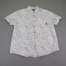 Eddie Bauer Shirt Mens Large White Blue Leaves Button Up Camp Casual Outdoors ^