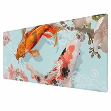 Fish Cherry Blossoms Mouse Pad Traditional Japanese Watercolor Harmonious Key...