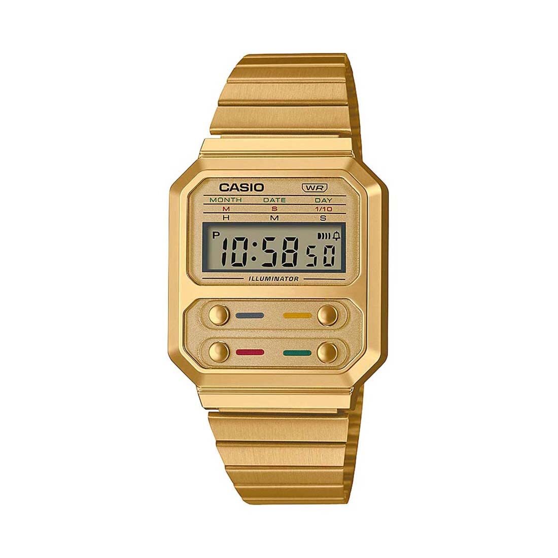 Unisex Wristwatch CASIO A100WEG-9ADF Stainless Steel Golden Chrono Alarm
