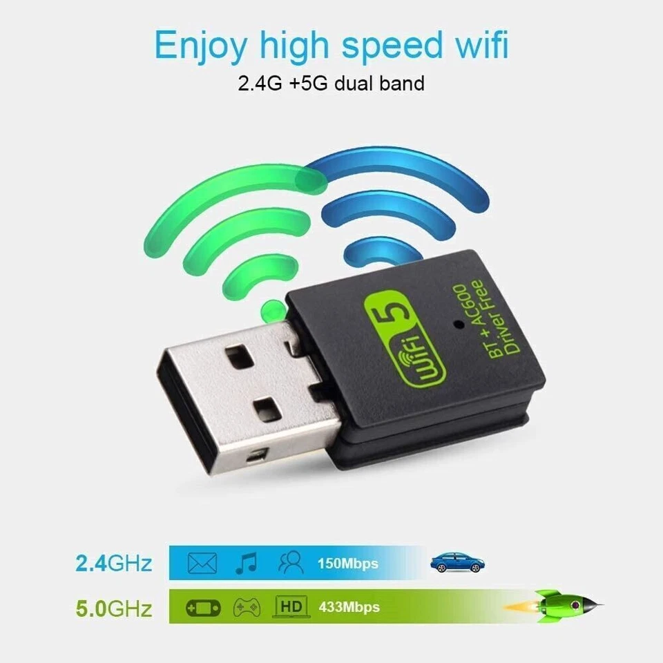 LOT 50 x 600Mbps Mini USB WiFi Wireless + Bluetooth 5.0 Adapters WIFI+BT 2.4G 5G - Image 4 of 4