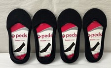 New PEDS 4 Pairs Unseen Liner No Show Socks with Gel Tab Black Size 4-7