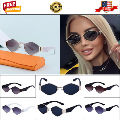 Women Men Polarized Sunglasses Vintage Style Metal Frame Diamond Shape Gradient