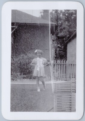 Double Exposure, Young Girl w/ Hair Bow, Hands on Hips, 1920-30s B&W Photo
