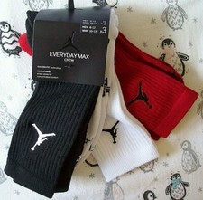 3 Pairs NIKE JORDAN "EVERYDAY MAX" MEN'S/WOMEN'S DRI-FIT CREW SOCKS -Large 8-12
