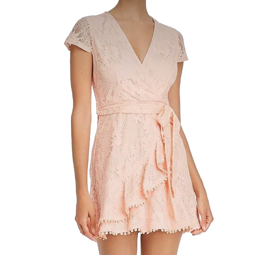 AQUA Ruffled Lace V-Neck Mini Dress Floral Tiered Dress Size Large