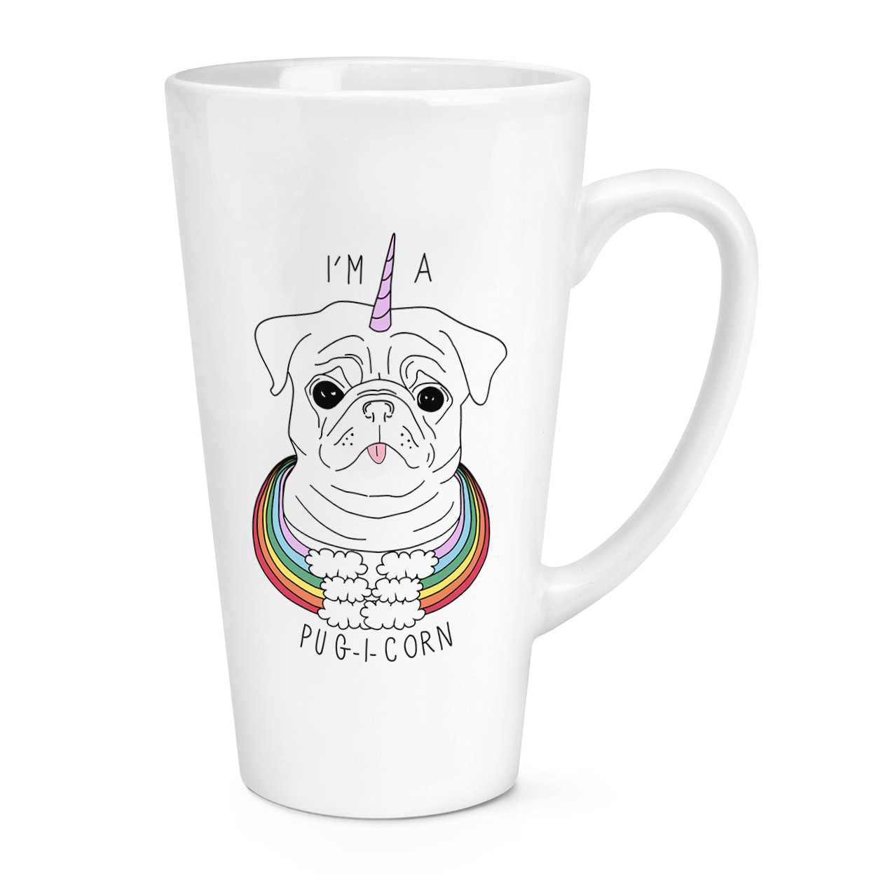 I'm A Pugicorn Rainbow 17oz Large Latte Mug Cup - Funny Pug Unicorn Dog