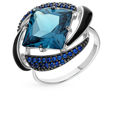 Damen Ring 925 Sterling Silber Emaille Sitall Rhodiniert Gr. 51 Sokolov 03074