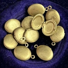 Vintage Lot Of 12 Tiny Brass Oval Locket Charm Jewelry Supply Craft