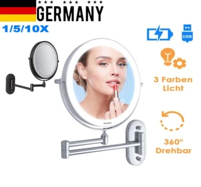 Kosmetikspiegel Wandmontage mit LED Beleuchtung 5X/ 10X Schminkspiegel Dimmbar - Bild 1 von 4