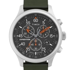 Timex Mens Expedition Field Chronograph 43MM Indiglo Watch Green Strap