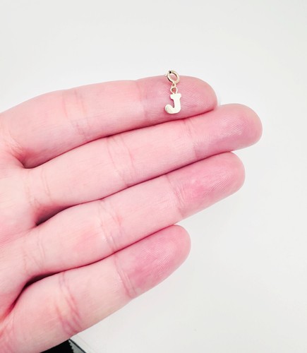 14K Solid Yellow Gold Mini/Very Small 'J' Initial Charm Pendant w/Spring Clasp - Picture 16 of 17
