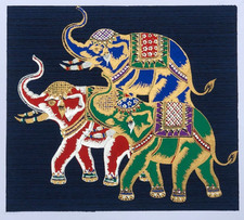 Decor Thai Art Elephant 3 King Majestic Picture Hand Painted Gold Wall Home Gift