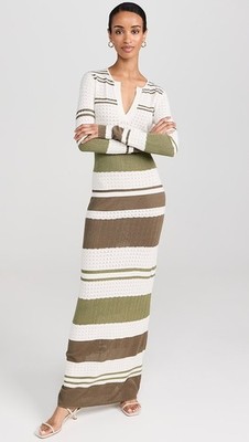 Splendid Green  Despina Stripe Long Sleeve Knit  Maxi Sweater Dress M $248