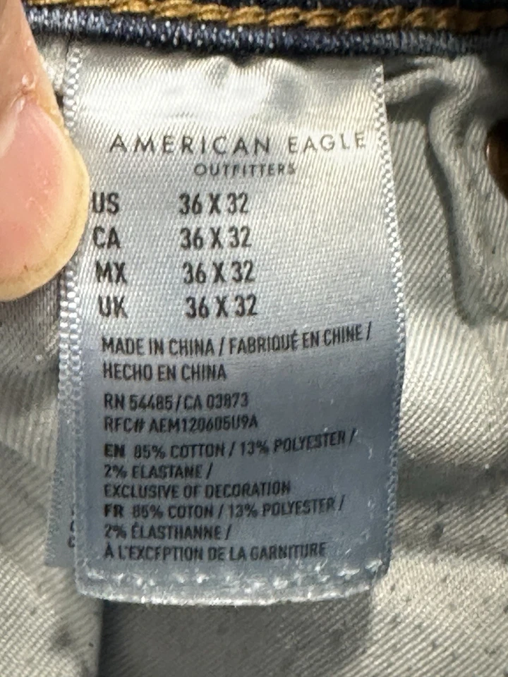 American Eagle Jeans Adult 36x32 (34x29) Blue Denim Straight Slim Normcore Mens - Image 3 of 4