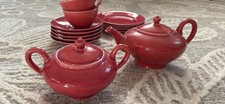 vintage pink tea set 5 plates, 5 saucers, 1 teapot, 4 teacups, 1 sugar bowl. See