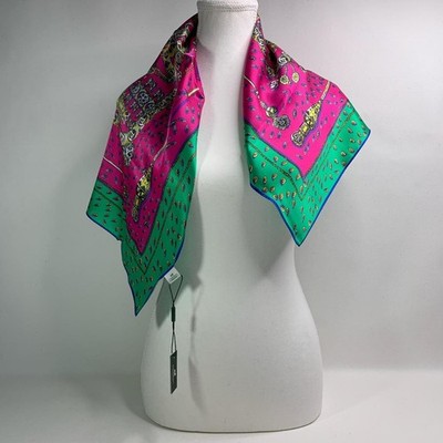 Chenchen Boho Silk Scarf - Vibrant Pink & Green 26'' Statement Accessory